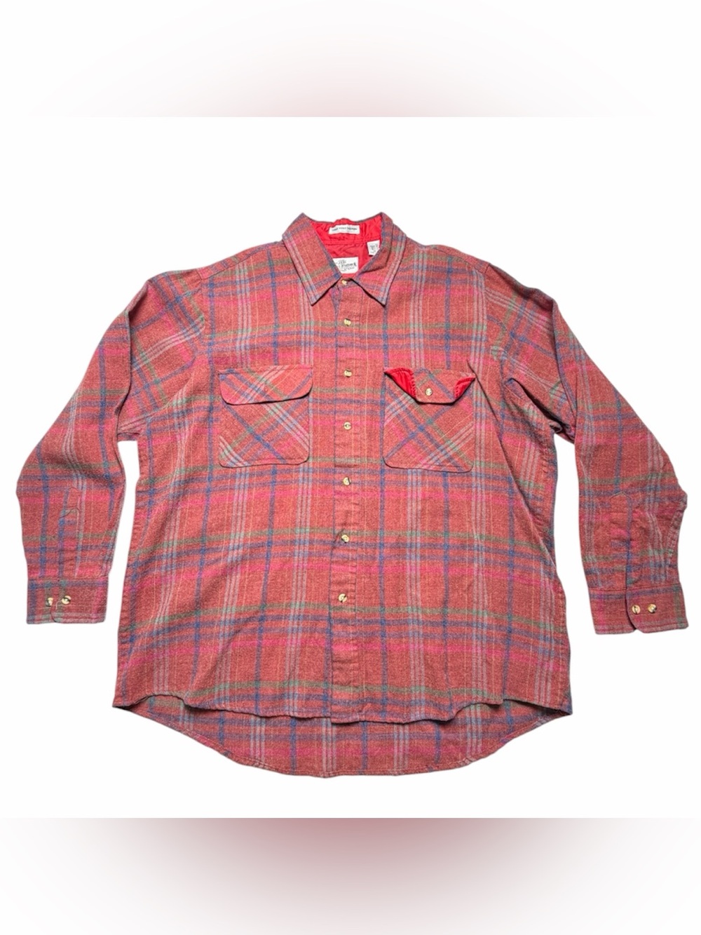 Vintage Sears Roebuck And Co Shirt Mens XL Red Plaid Flannel Long Sleeve Button